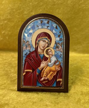 Mother of God Arched Standing Natural Wood Icon