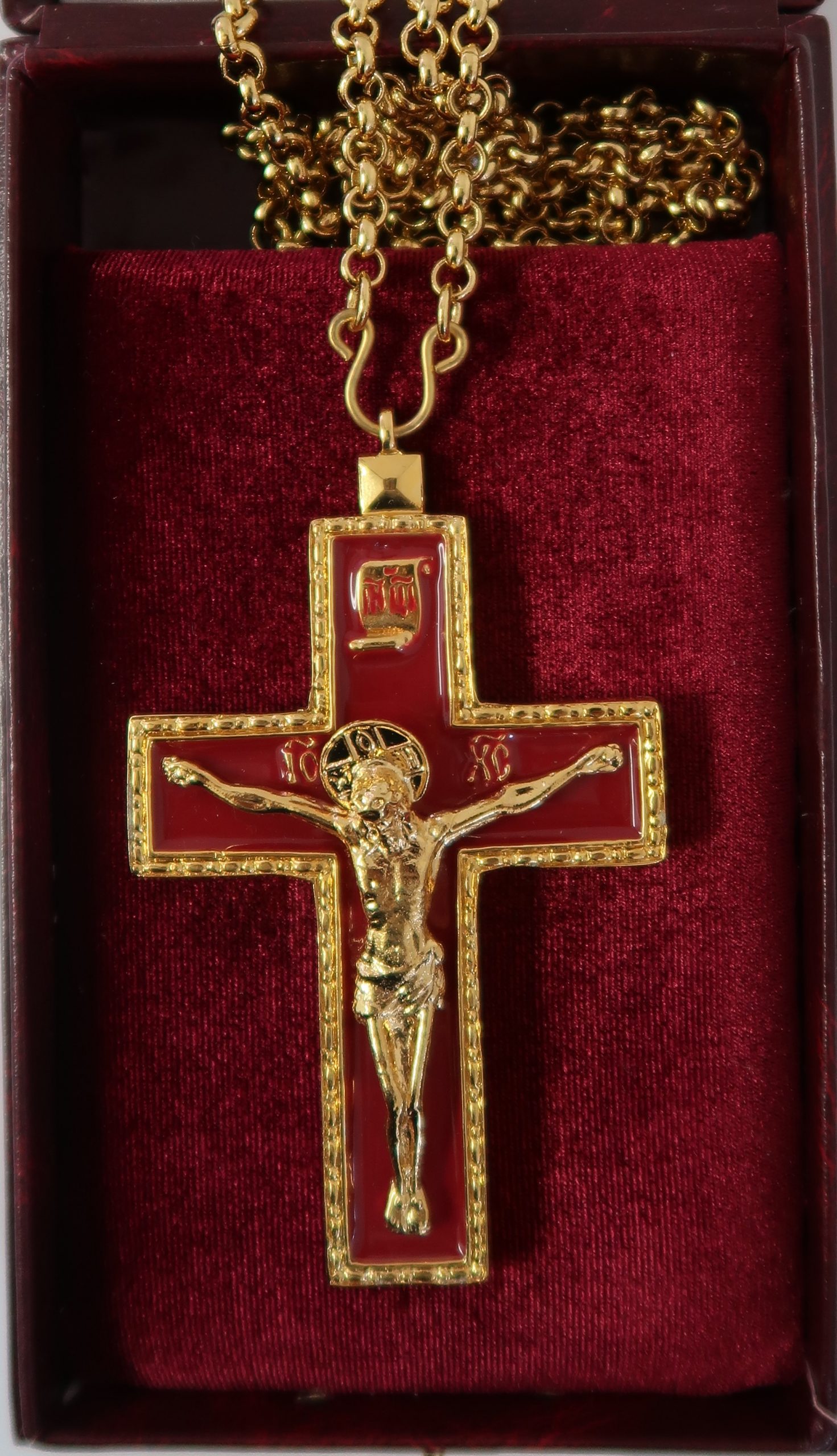Clergy Pectoral Cross w/Chain (SBATS001 G-B), Black Stones, 36