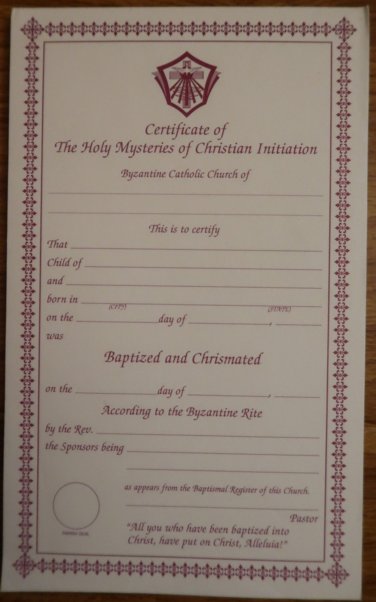 Certificates & Church Record Books Byzantine Church Supplies