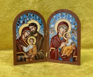 Holy Family Natural Wood Standing Diptych Icon