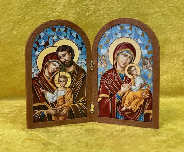 Holy Family Natural Wood Standing Diptych Icon