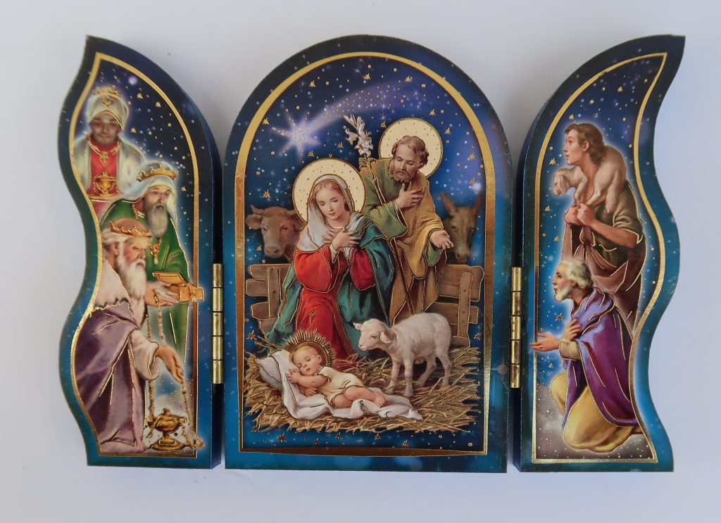 The Nativity with Lamb Natural Wood Triptych – Byzantine Church Supplies