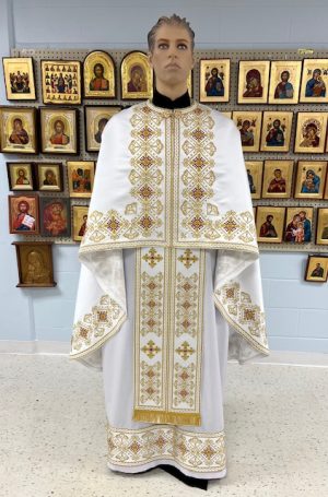 White with Gold Metallic/Red Embroidery Vestment Set