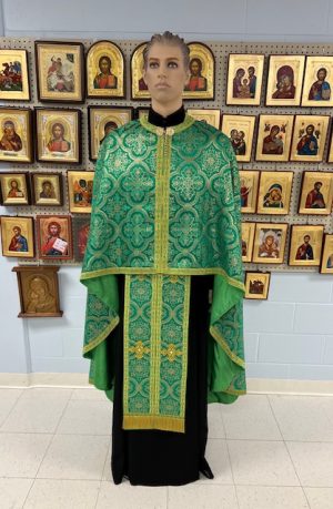 Green/Gold  Lurex Metallic Set of Priestly Vestments
