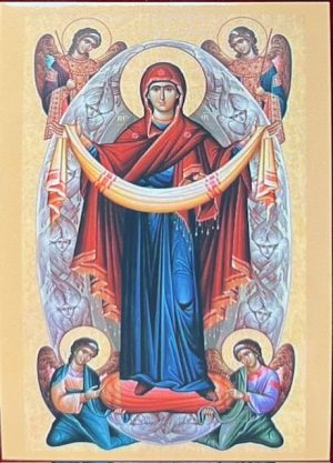 Protection of the  Mother of God Holy Cards with  Prayer in Ukrainian