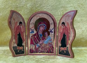 Our Lady of  the Passion Natural Wood Diptych Icon