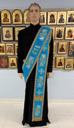 Blue with Gold Metallic  Embroidery Deacon Double Orarion